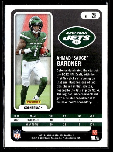 2022 Panini Absolute #128 Ahmad "Sauce" Gardner RC Retail NM/MINT - Bild 2 von 2