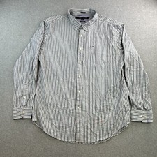 Tommy Hilfiger Shirt Mens XL Blue Gray Striped Long Sleeve Button Up 80s 2 Ply