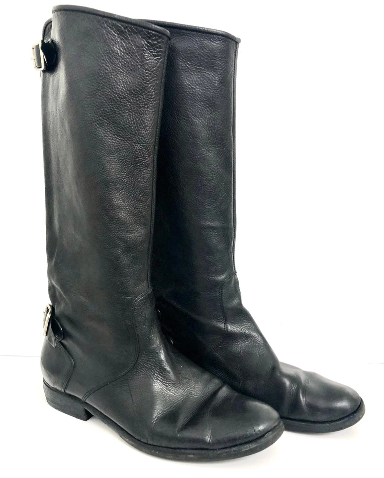 Botas de montar Roberto Del Carlo NEGRAS de cuero con hebillas y cremallera trasera tacón bajo para mujer 8 Foto 2 de 4