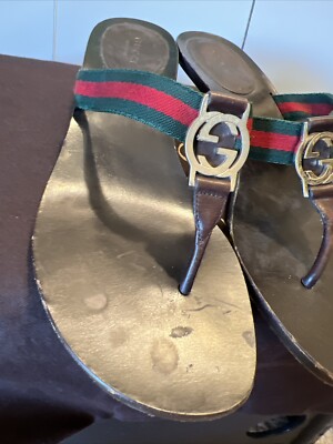 Gucci 8 Thong Flip Flop Slides GG Logo Sandals Mid Heels