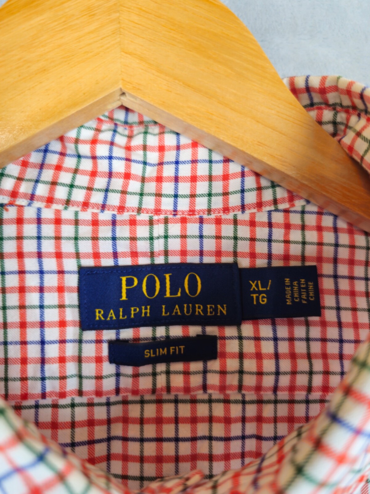 Polo Ralph Lauren camicia XL rosso blu verde gingham check slim fit pony casual