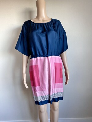 band of outsiders silk dress Band of Outsiders Silk Dress Womens 1X Lightweight Retro Shift Artsy Art To Wear