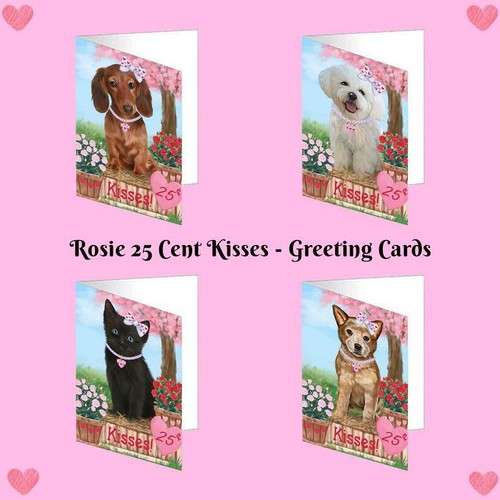 Rosie 25 Cent Kisses Dog Cat Pet Lovers Greeting Invitation Card 10 per Pack - 第 1/165 張圖片