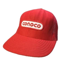 Vtg Conoco Logo Patch Mesh Trucker Hat Snapback cap All solid red OSFM cosplay