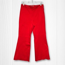 Tibi High Waisted Pintuck Ponte Wide Leg Flare Trousers Women 8 Red