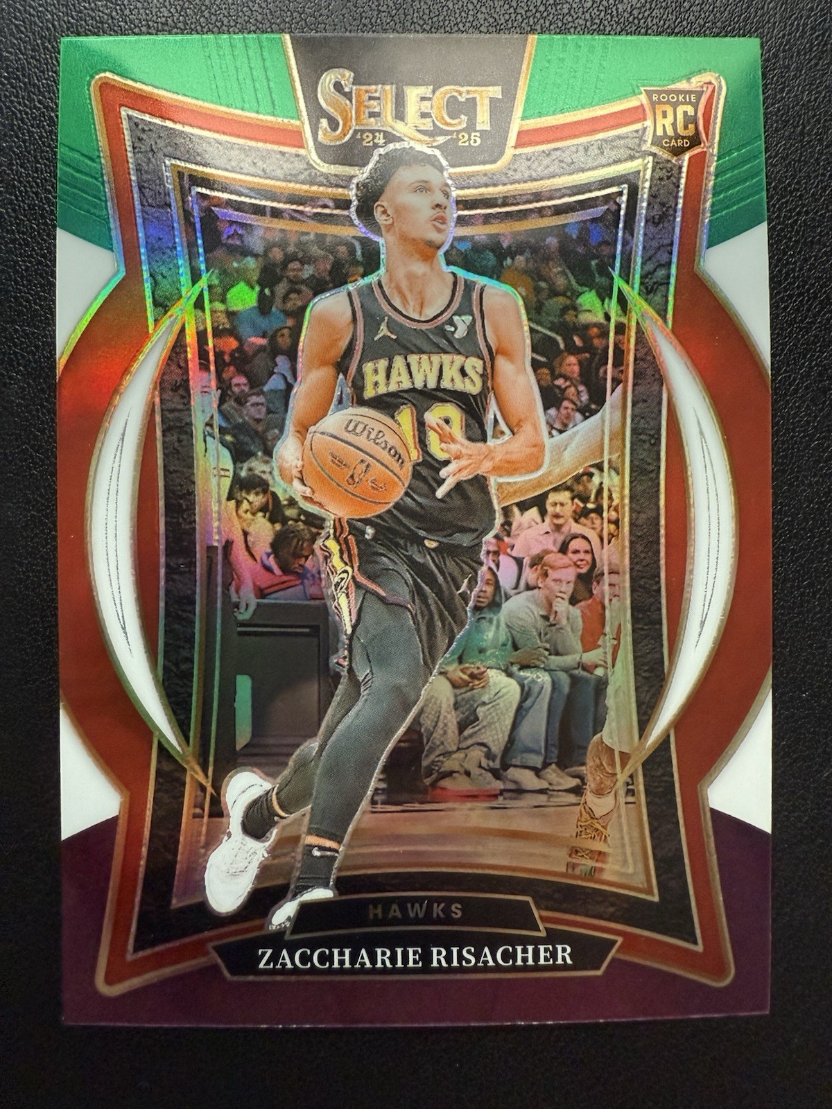 2024-25 Select Zaccharie Risacher GREEN/WHITE/PURPLE PRIZM SP Hawks #86 RC