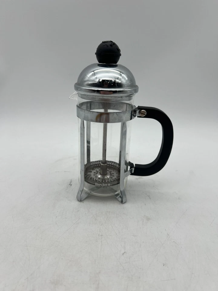 "Cafetera prensa francesa Bonjour de 3 tazas vidrio cromado mango negro 7""" Foto 2 de 4