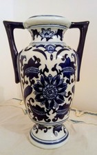 Élégant vase amphore chinois porcelaine bleu blanc