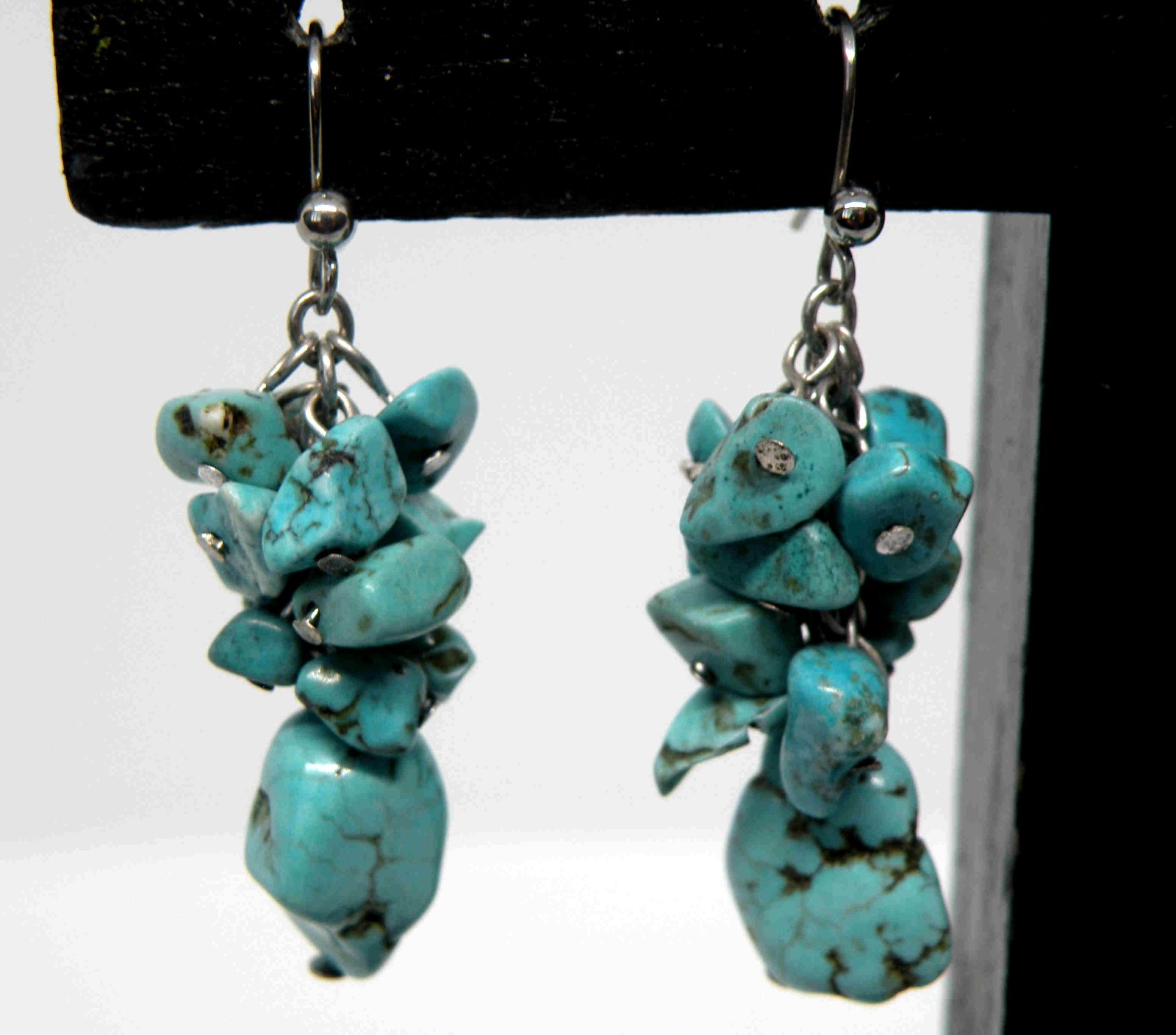 Turquoise Gemstone Cluster Silver Hook Women Jewe… - image 1