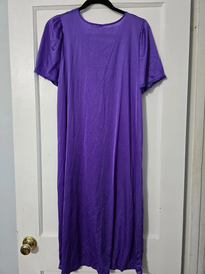 Vintage Classic Elements Nightgown Womens Small Royal Purple Nylon Lace Trim - Image 2 of 4