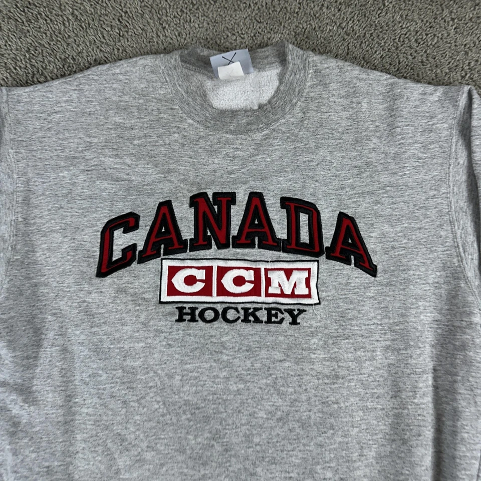 Sudadera De Colección Años 80 Equipo Canadá Para Hombres XL Gris Hockey CCM Cuello Redondo Bordada Foto 3 de 4