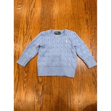 Polo Ralph Lauren Toddler Boys Blue Cable Knit Cotton Sweater Size 2T Pony Logo