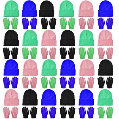 48 Pcs Bulk Winter Knit Beanies Gloves Men Women Warm Beanie Touchscreen Glov...