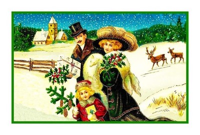 Vintage Holiday Christmas Scene # 303 Counted Cross Stitch Chart Graph Pattern