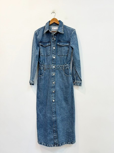 Designer ZARA Size S Blue Denim Chic Midi Perfect Worn Once Women's Dress