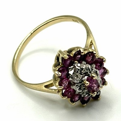 Vintage 14K Gold Rubin & Diamant Cluster Ring Halo Nachlass edler Schmuck