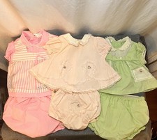 Vintage 1970s LOT of 3 Toddler Baby Embroidered Dresses with Diaper Bloomers