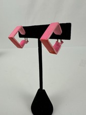Vintage Clip On Pink Square Hoop Earrings From Estate