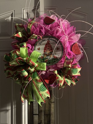 Watermelon Black White Gingham Red Green Front Door Wreath Bow 13'' x 8''