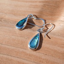 Sterling Silver 11mm x 6mm Teardrop Abalone Shell Earrings