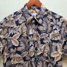 Pierre Cardin Shirt Mens Medium Black Floral Short Sleeve Button Up Hawaiian
