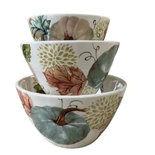 Potter's Studio Ceramic Nesting Bowl Set of 3 Fall Harvest Pumpkins New