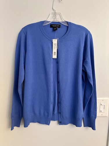August Silk Women XL Silk Blend Cardigan Sweater Button Cornflower Blue NWT