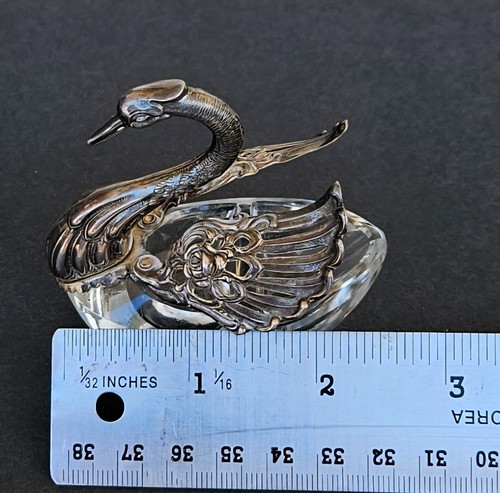 Cantina sale pepe cigno vintage tedesca in argento sterling 925 e cristallo - Foto 8 di 13