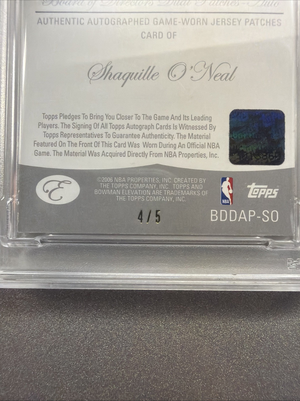 2006 SHAQUILLE O’NEAL BOWMAN ELEVATION PATCH AUTO #/5 PSA 7 *PREMIUM GAME WORN* view 2