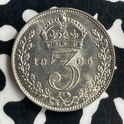 1905 Great Britain 3 Pence Threepence Lot#JM9709 Silver! High Grade! Beautiful!