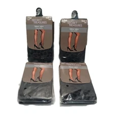 Lot of 4 Secret Treasures Black Leopard Fashion Tights Size 3 No-Bind Waist NEW