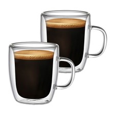 2x Celeste Double Walled Glass Thermal Shot Glass Coffee Espresso Cups 50 ml