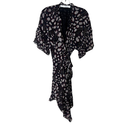 IRO Link Wrap Dress Size 40 Red Blue Abstract Ruffle Flutter Sleeve Summer Boho