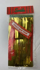 Vtg Foil Happy New Year Banner Garland Fringe Retro Gold Red 7ft Long 12in Wide