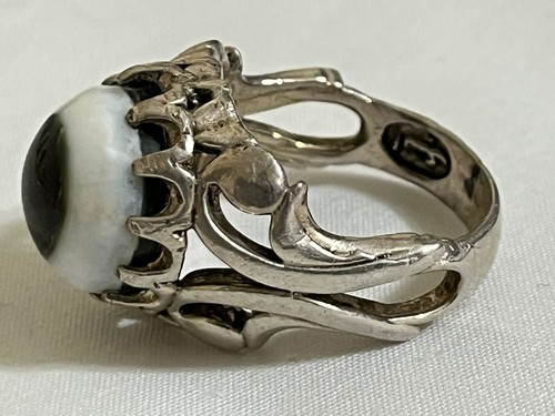 Handmade Men 925 Silver Ring Natural Yemen Aqeeq Agate Bold Design عقيق يمني جزع - Picture 11 of 19