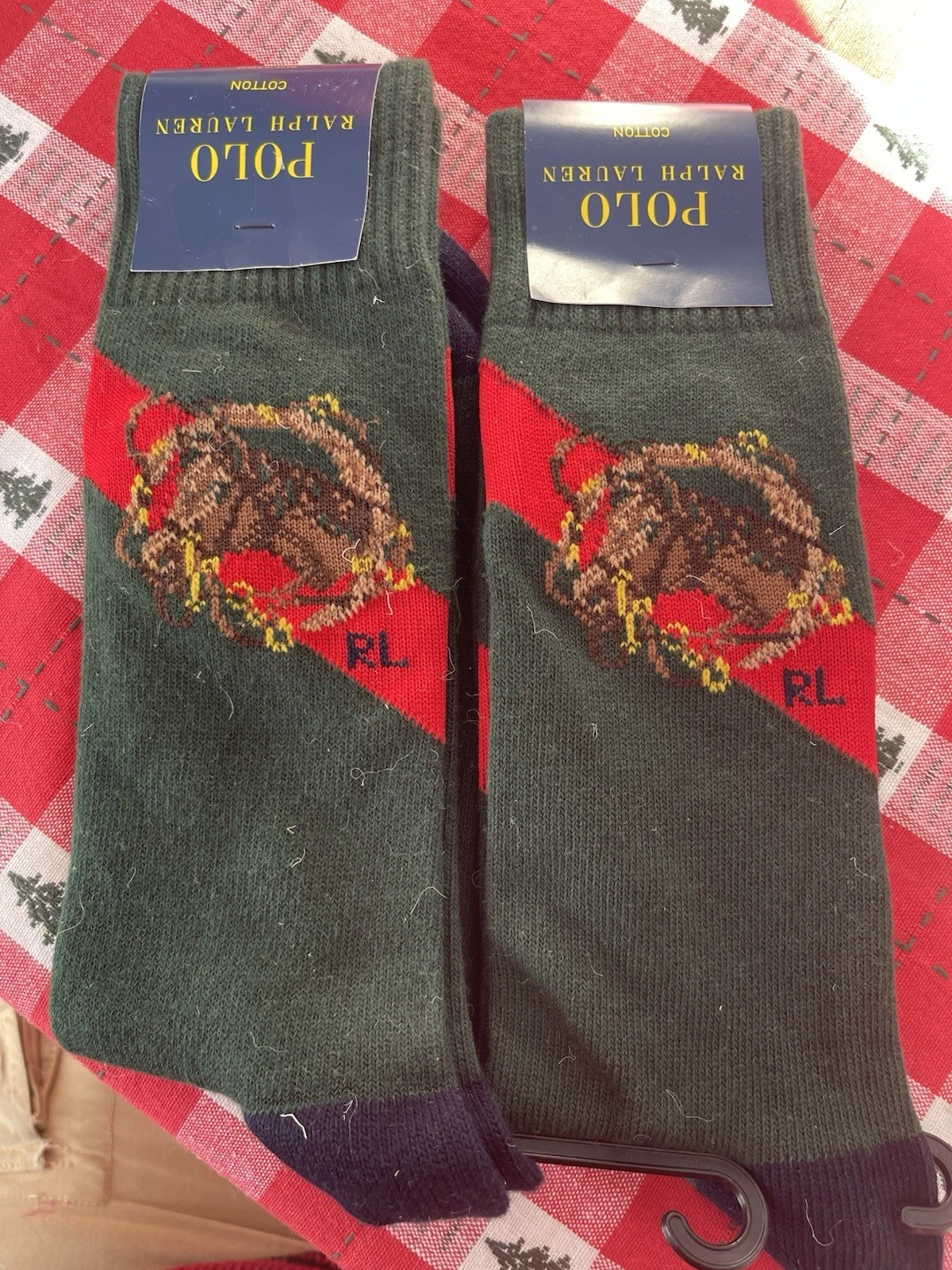 Polo Ralph Lauren Horse Head Print 1 Pair Slack Socks Men's Sz 10-13 Green