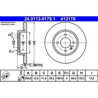 Bremsscheibe ATE 24.0113-0178.1 (2 Stk.) FüR VW Seat Passat B3/B4 Golf III Vento