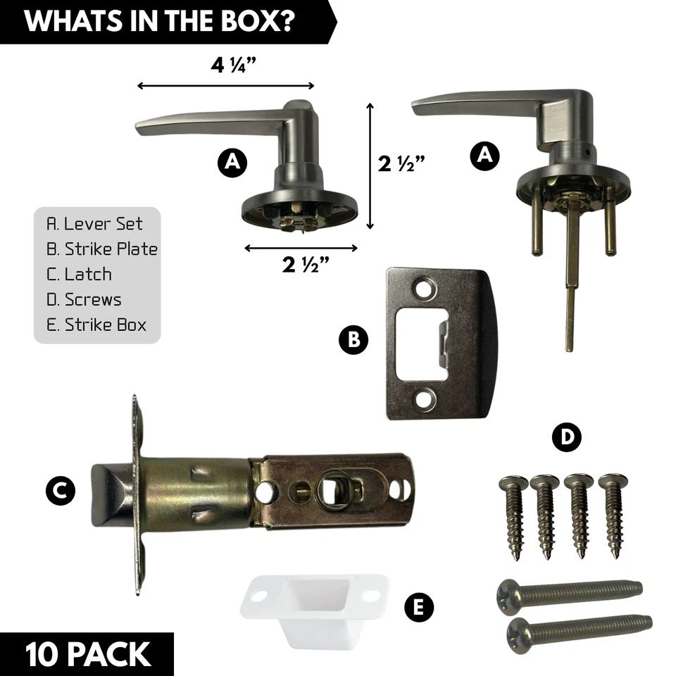 Упаковка из 10 матовых никелевых дверных ручек дверные рычаги конфиденциальности, сверхпрочные для ванной/спальни - Изображение 2 из 4
