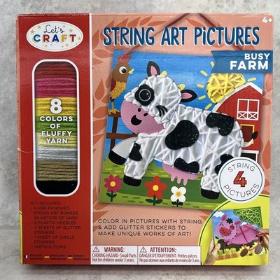 String Art Pictures Craft Kit Busy Farm Kids DIY Yarn Art 6x6 New 4 Pack