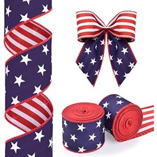 2 Rolls Patriotic Wired Edge Ribbon Stars and Stripes Reversible Ribbo