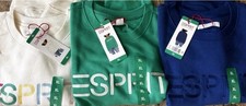 Lot of 3 NWT Esprit Logo Fleece Crewneck Sweatshirt Cream Blue Green 80's XL