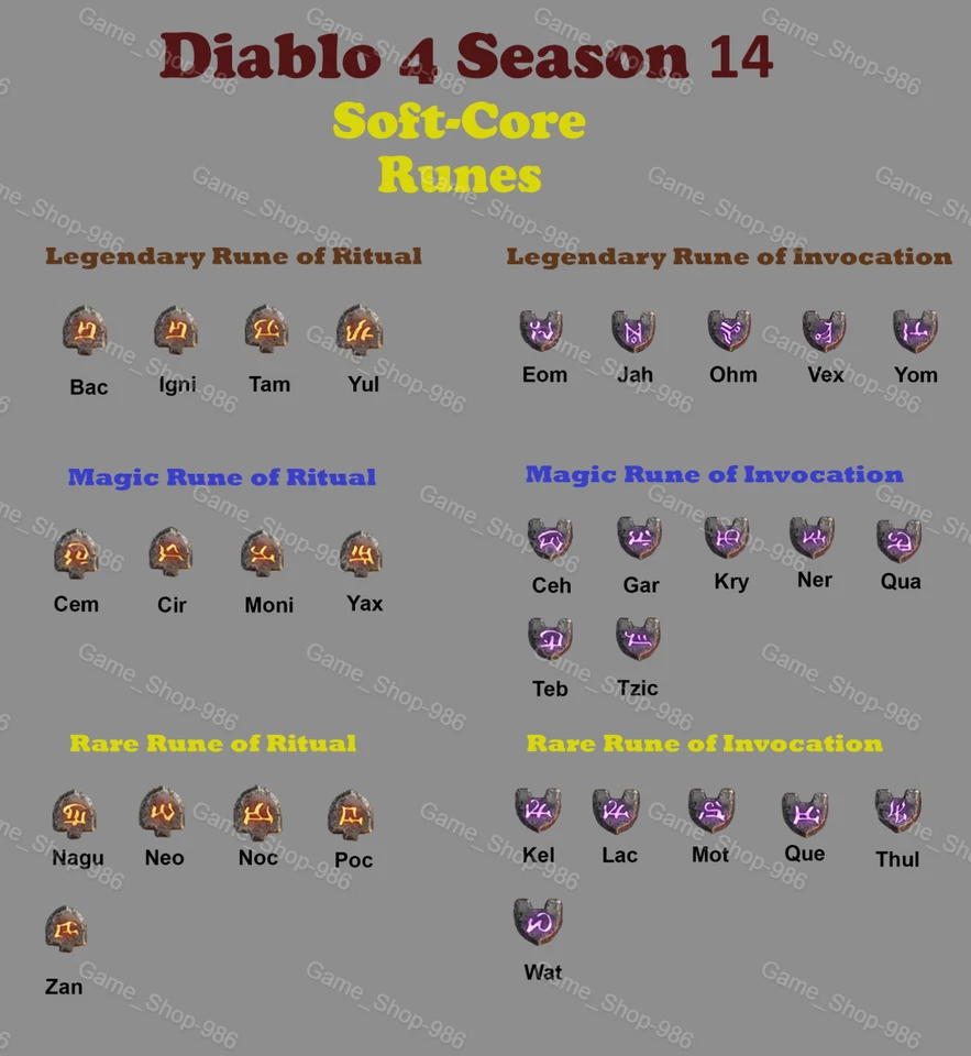Diablo 4 S14 Season 14 Soft-core All type Runes / Rune D4 - Image 1 of 1