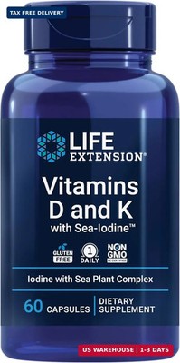 Life Extension Vitamins D and K with Sea-Iodine, Vitamin D3, Vitamin K1 and K2,