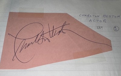 Charlton Heston US Hollywood Schauspieler Ben-Hur Clipped Unterschrift Autogramm