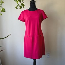 Tommy Hilfiger Raspberry Shift Dress - Short Sleeve, Pocket Details Sz 6