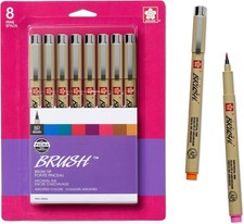 SAKURA Pigma Micron Brush Color Fineliners - NEW 8pk Assorted Colors -FAST Ship