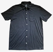 Woolly Everyday Merino Mens Large Black Short Sleeve Button Up Shirt 
