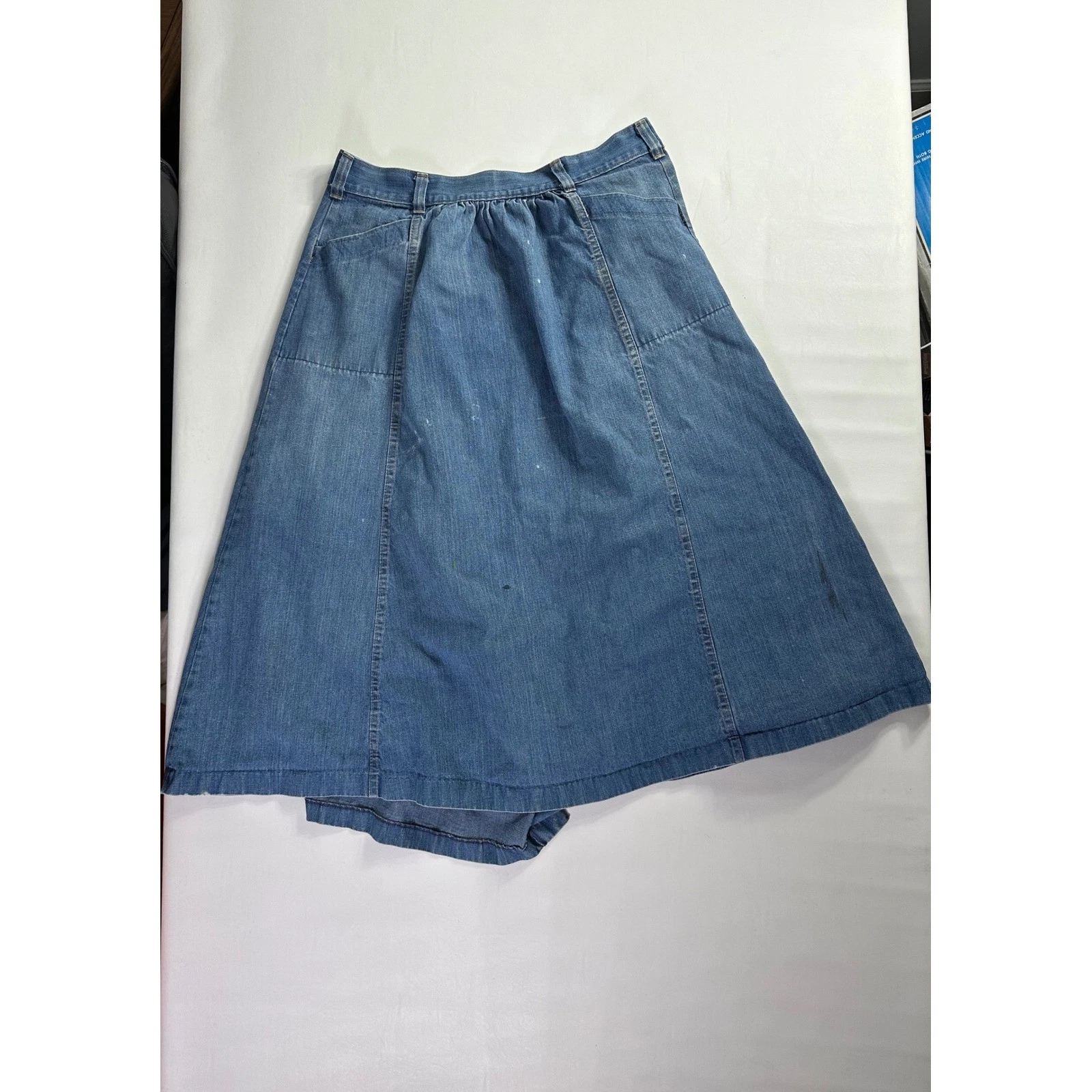 Fancy Prop by Wilkins Denim A Line Midi Skirt Wrap Tie Waist Blue Women's M