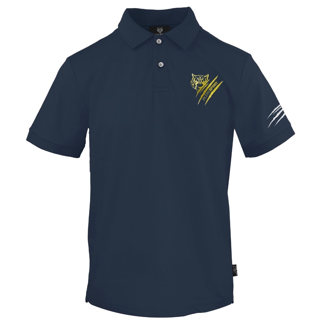 Plein Sport Small Tiger Scratch Logo Navy Blue Polo Shirt 15890₽