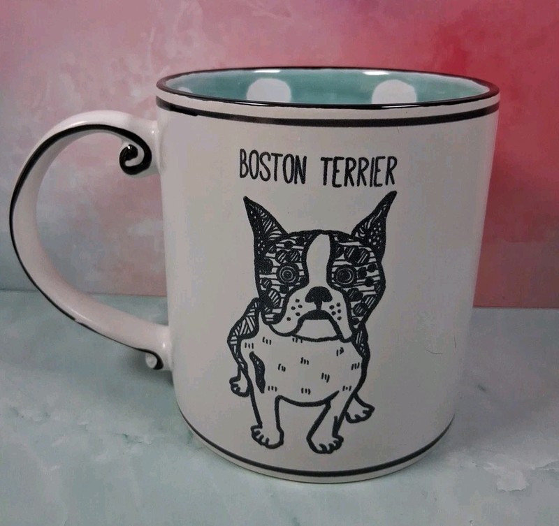 SPECTRUM DESIGNZ Polka Dot Sketch Dog Breeds BOSTON TERRIER Embossed 21oz Mug